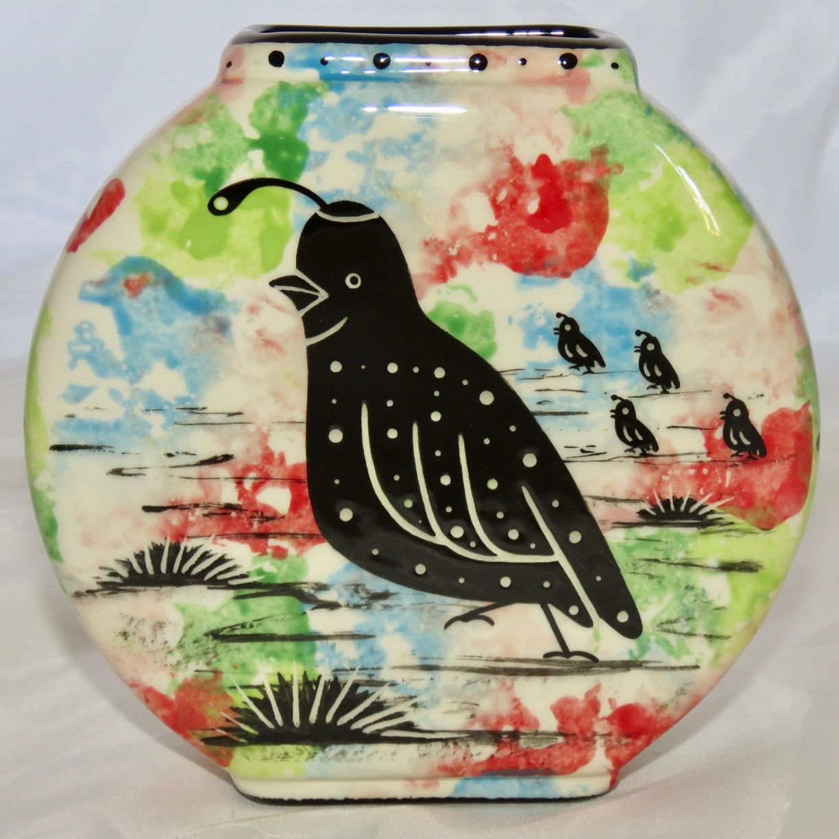 Pillow Vase with Quail design - front