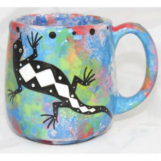 Mana Pottery Country Cup with gecko, blue, front