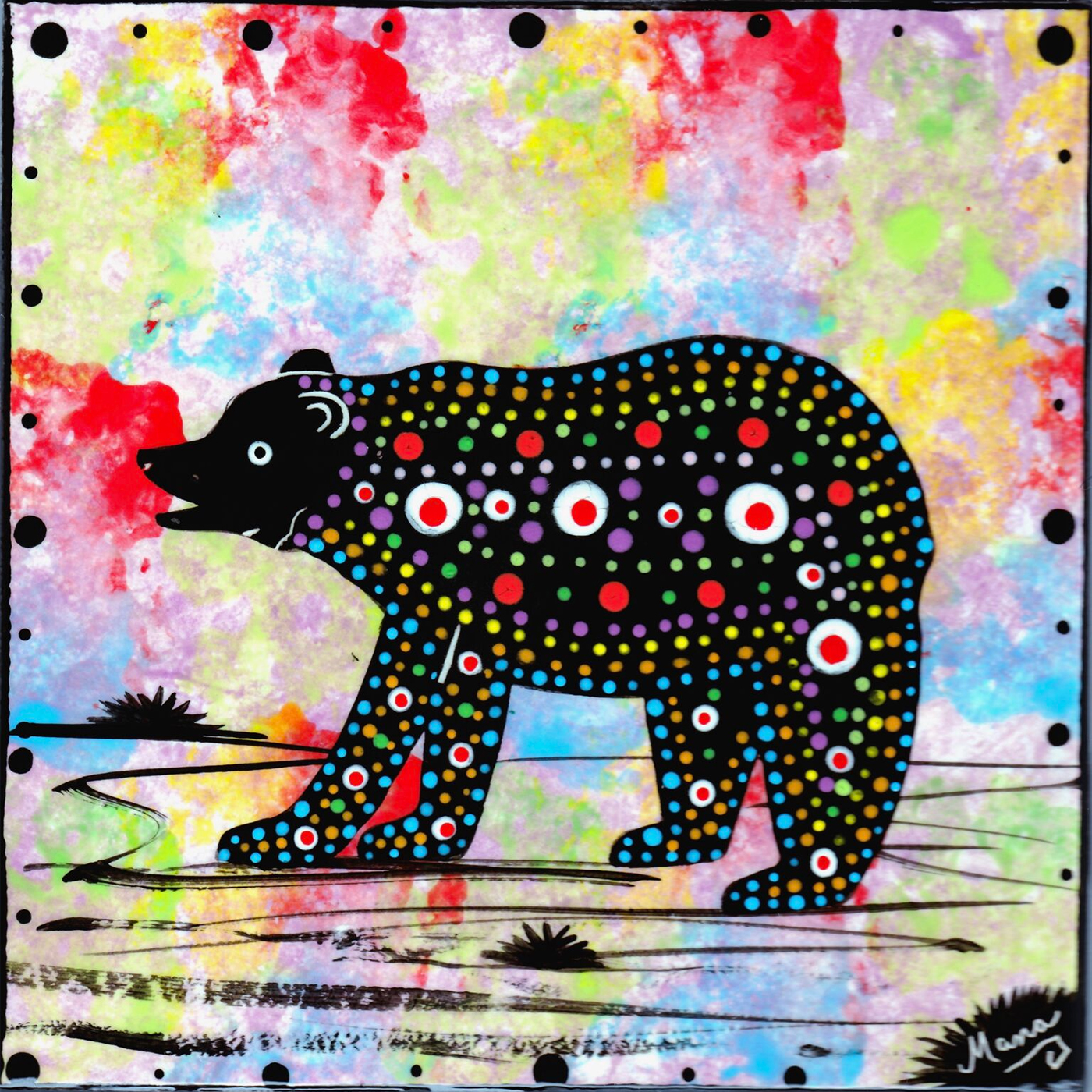 Mana Pottery tile with bear on confetti