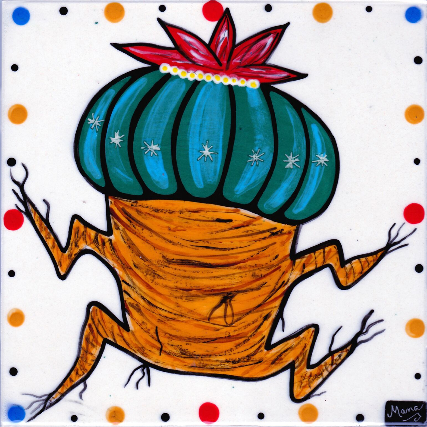 Mana Pottery clay tile with dancing peyote