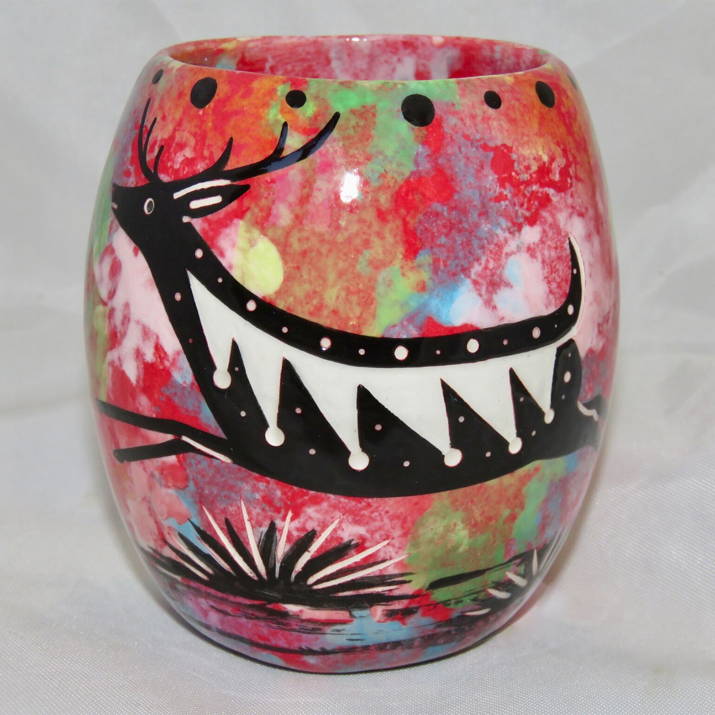Mana Pottery Owl Mug with running deer