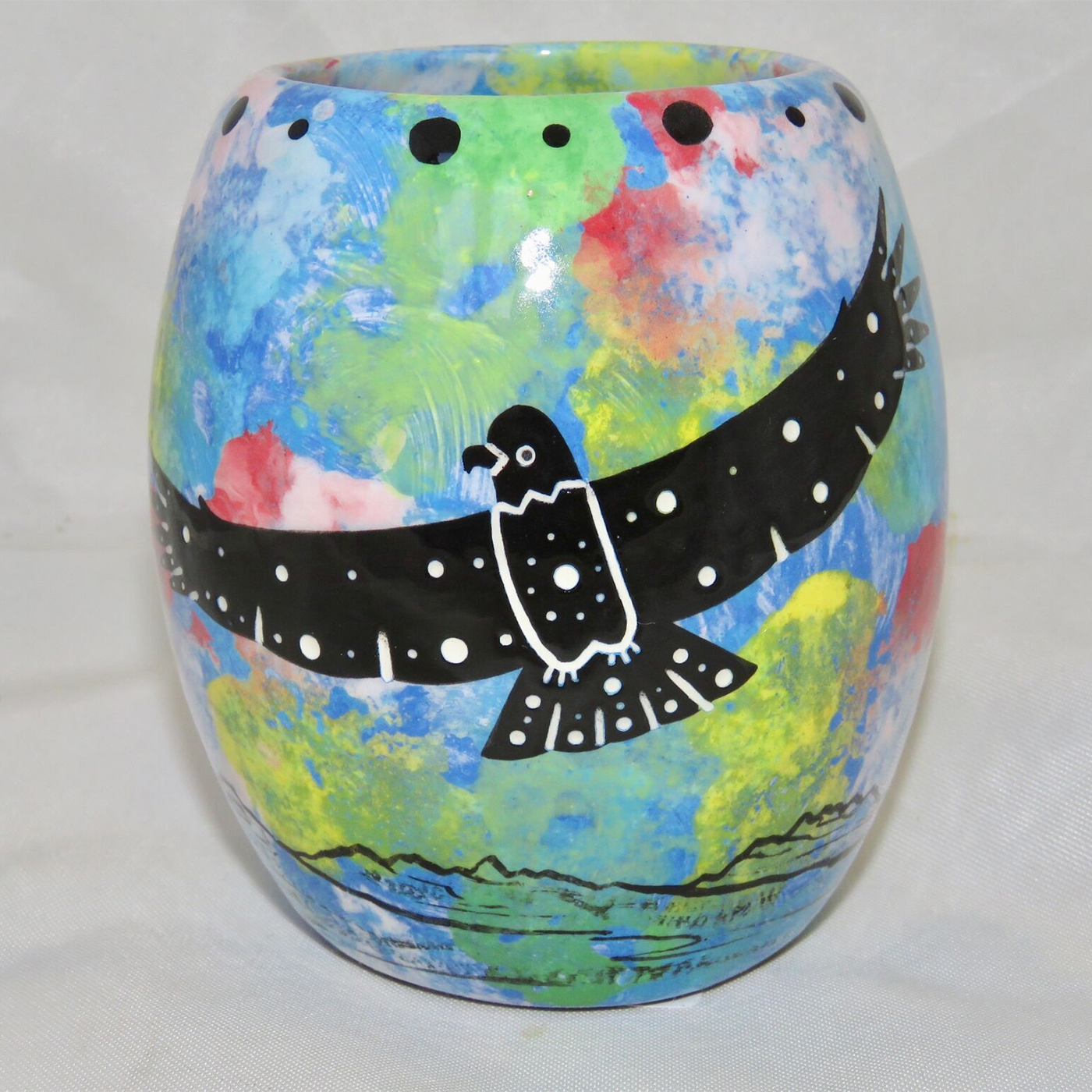 Mana Pottery Owl Mug with hawk in flight