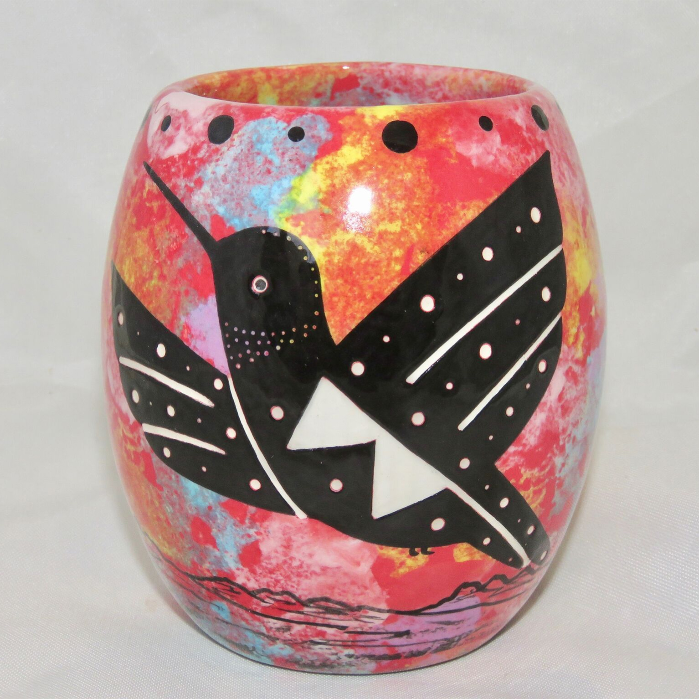 Mana Pottery Owl Mug with hummingbird
