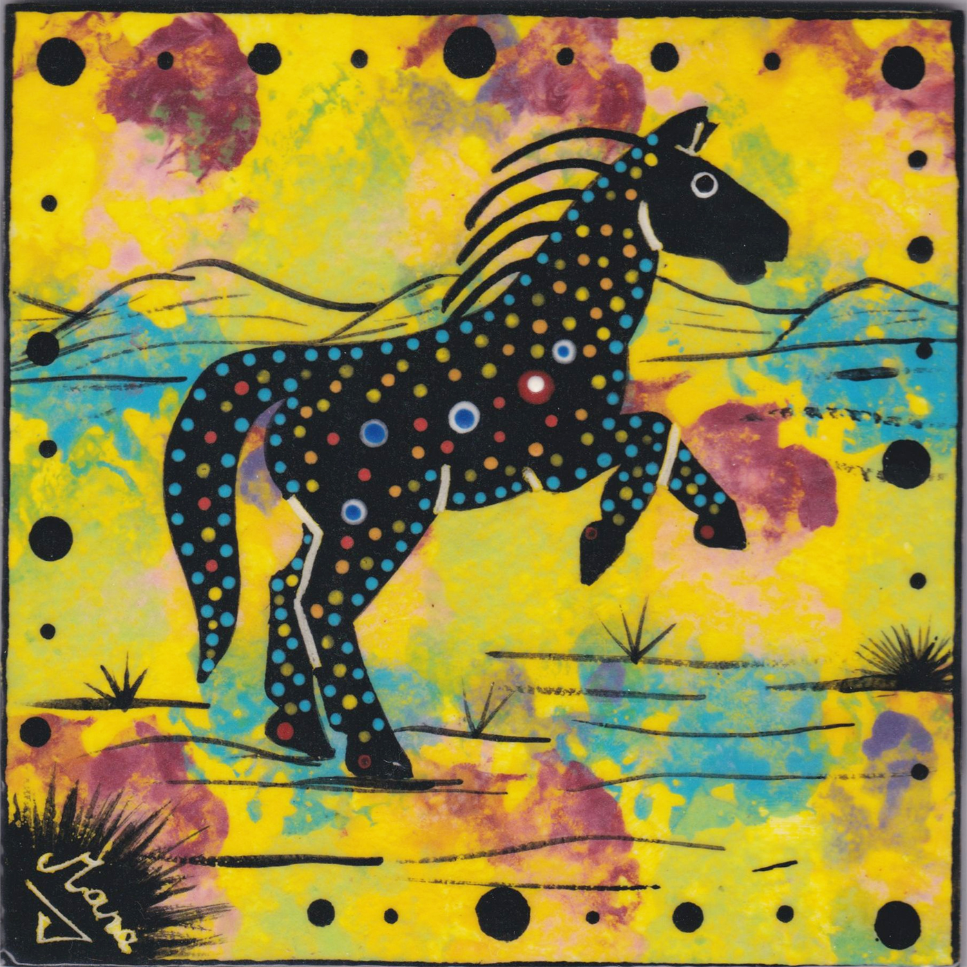 Mana Pottery horse design on 6 inch clay tile