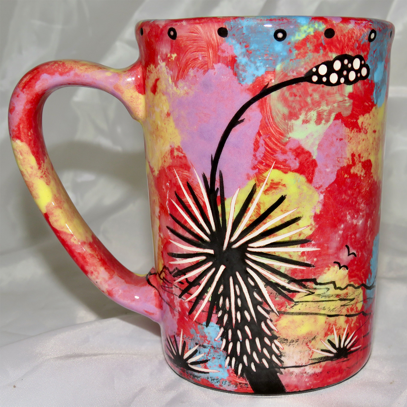 Mana Pottery Large Mug featuring hummingbird and desert landscape on reverse sides
