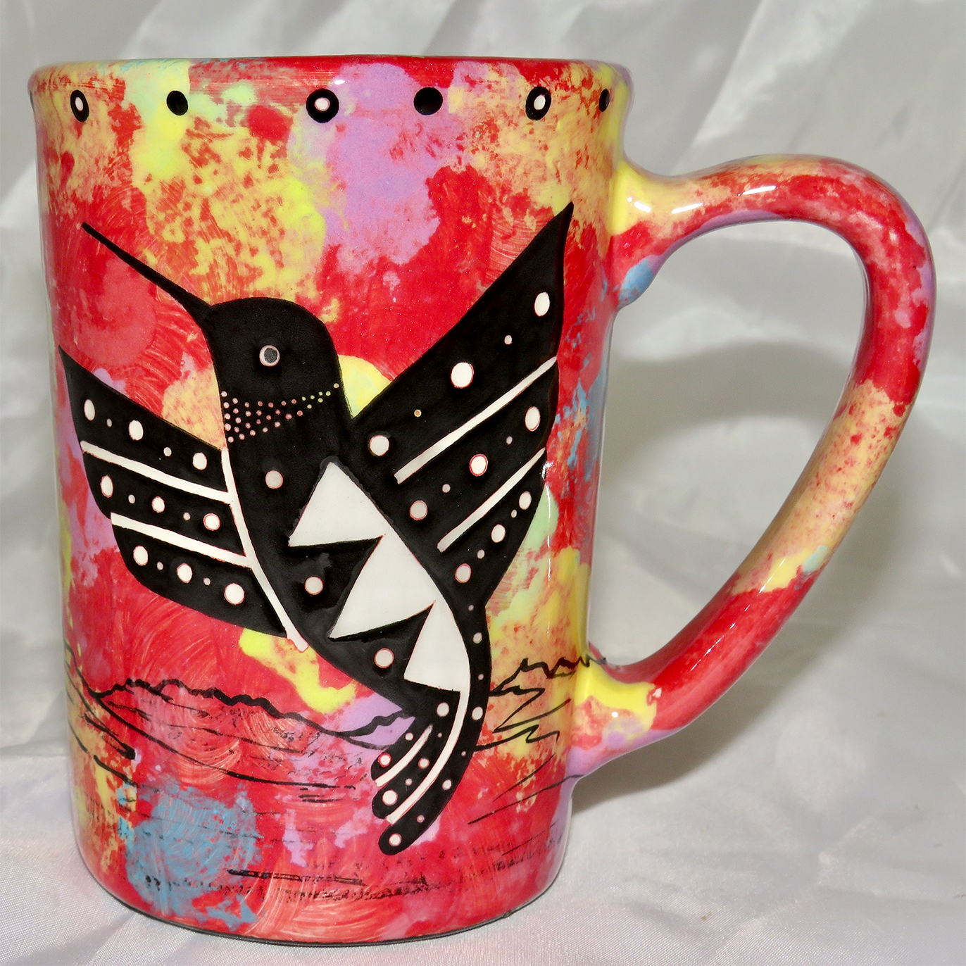 Mana Pottery Large Mug featuring hummingbird and desert landscape on reverse sides
