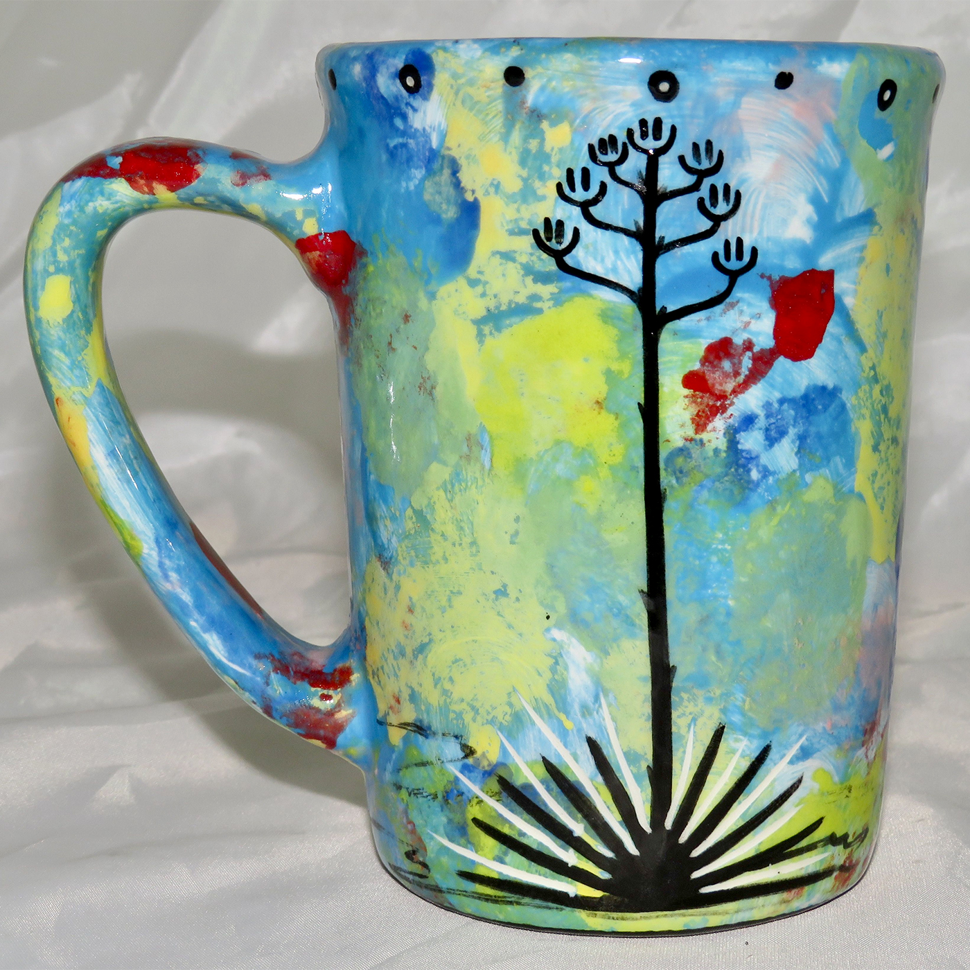 Mana Pottery Large Mug featuring owl and desert landscape on reverse sides