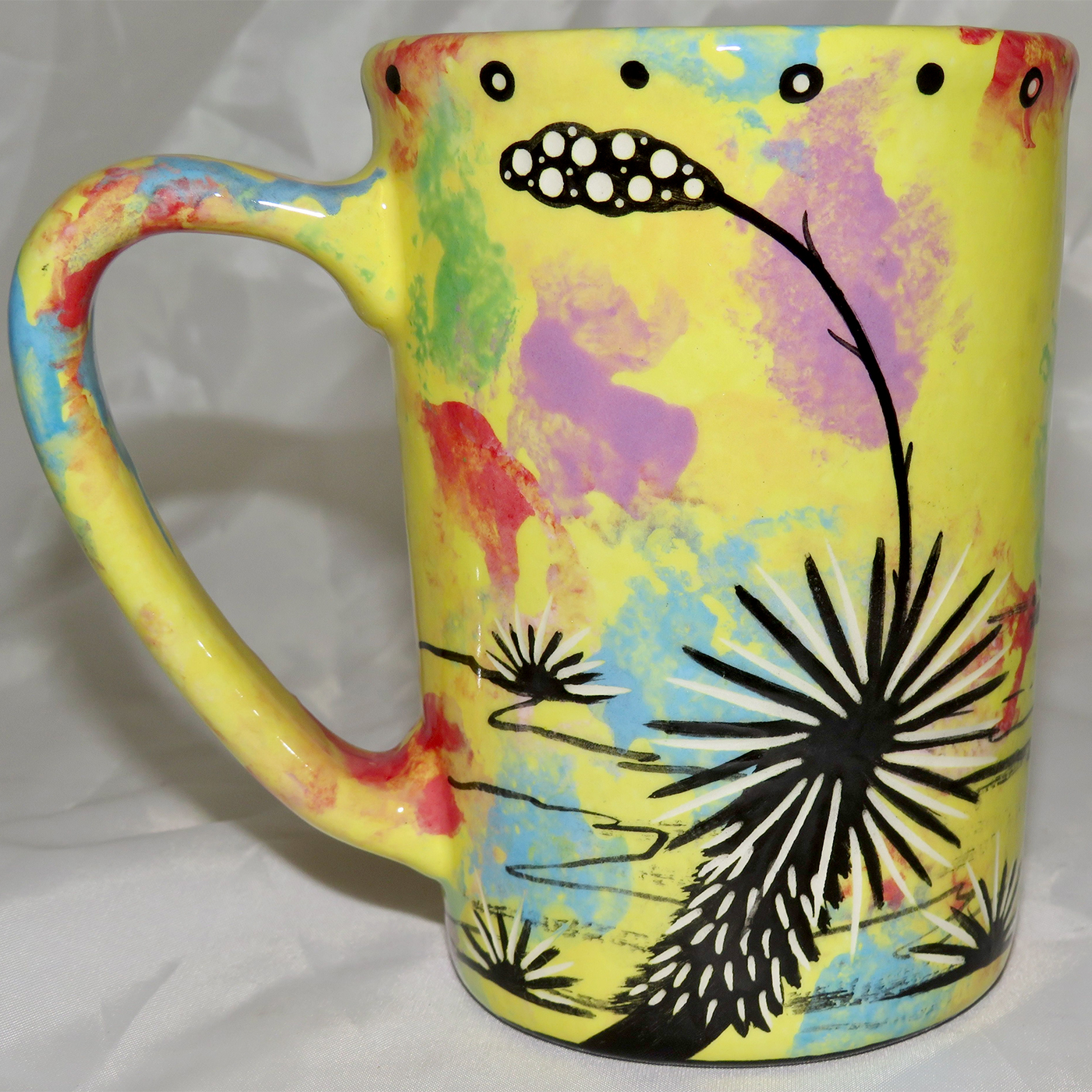 Mana Pottery Large Mug featuring quail and desert landscape on reverse sides