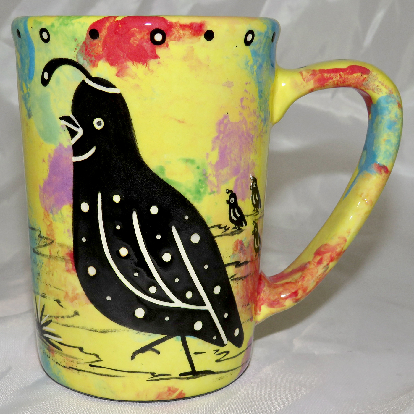 Mana Pottery Large Mug featuring quail and desert landscape on reverse sides