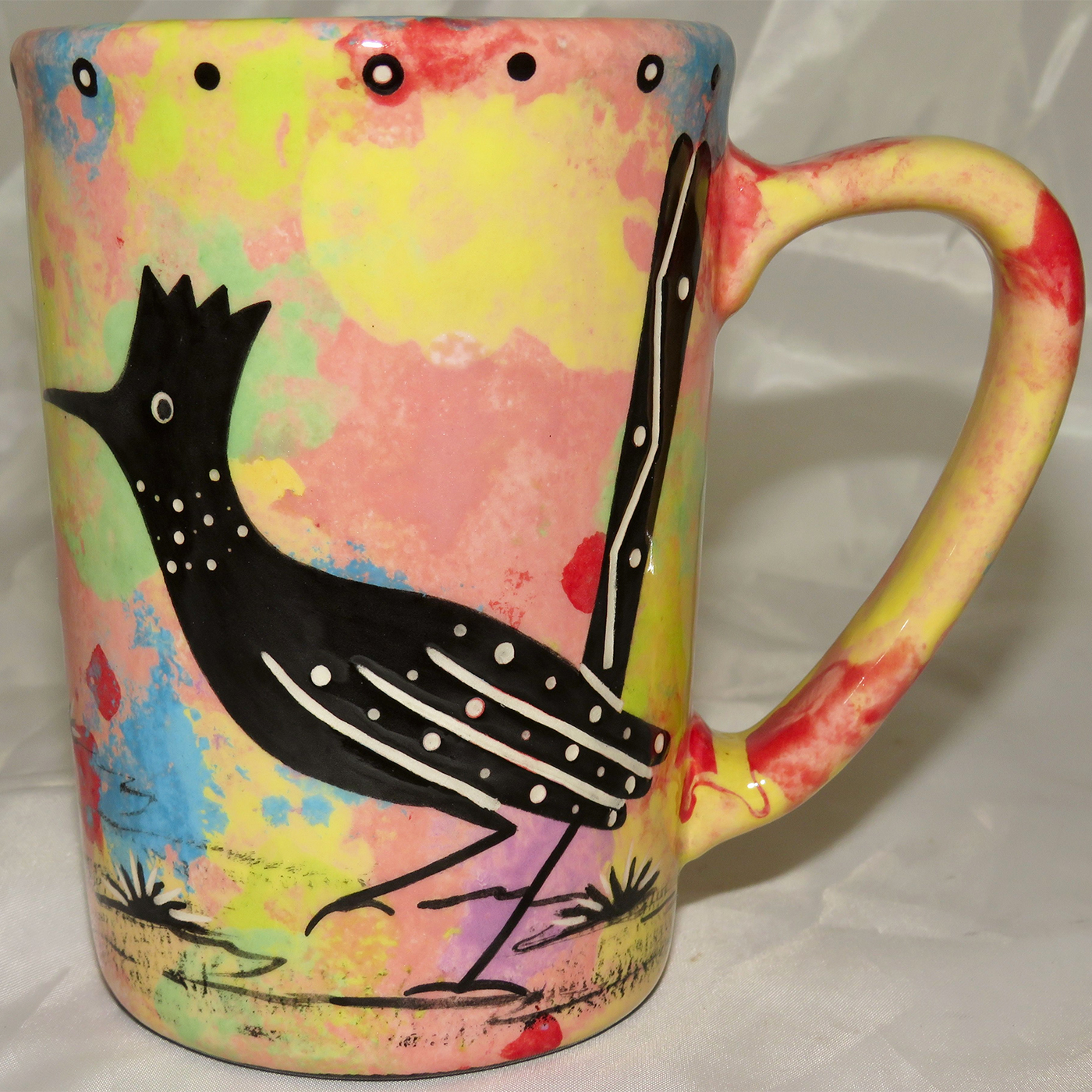 Mana Pottery Large Mug featuring roadrunner and desert landscape on reverse sides