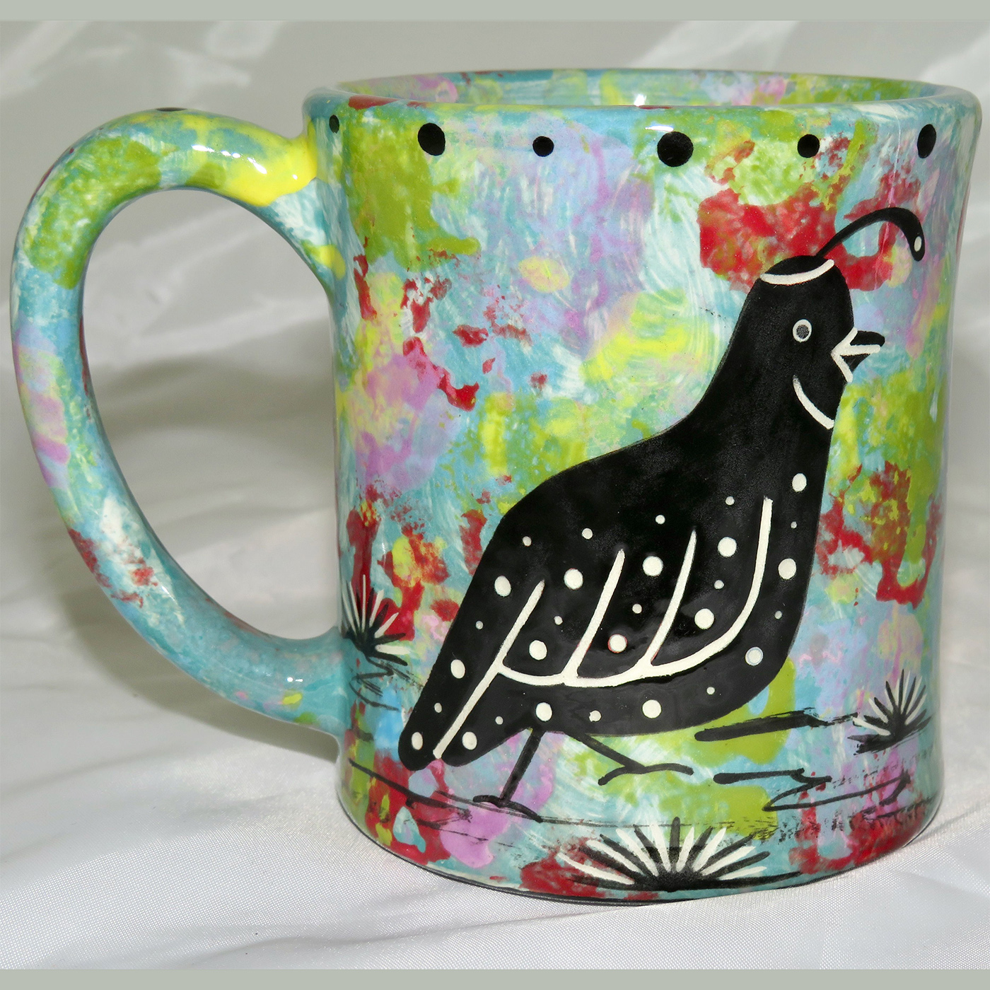 Mana Pottery e-mug featuring Quail and desert landscape on reverse.