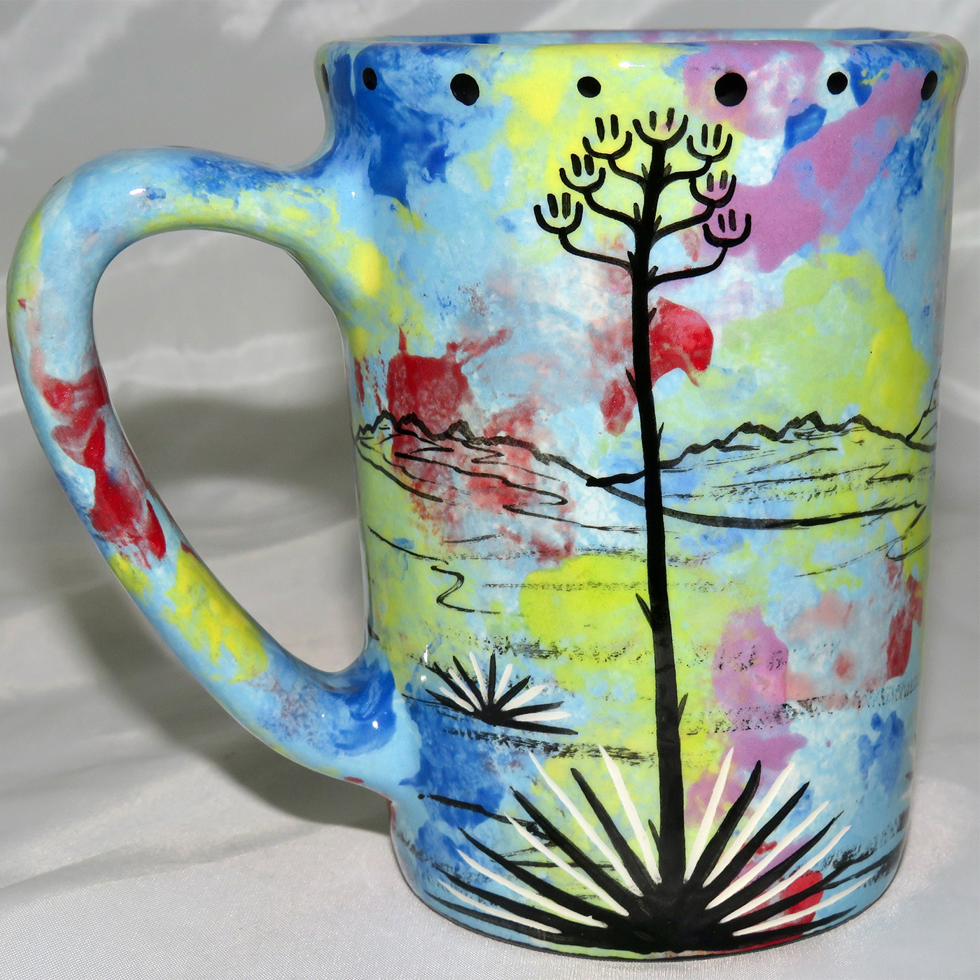 Mana Pottery large mug featuring bear with cub and desert landscape on reverse.