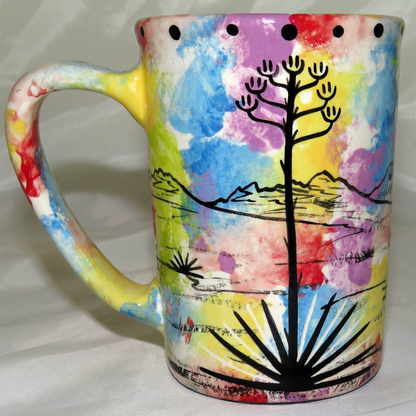 Mana Pottery large mug featuring horse and desert landscape on reverse.