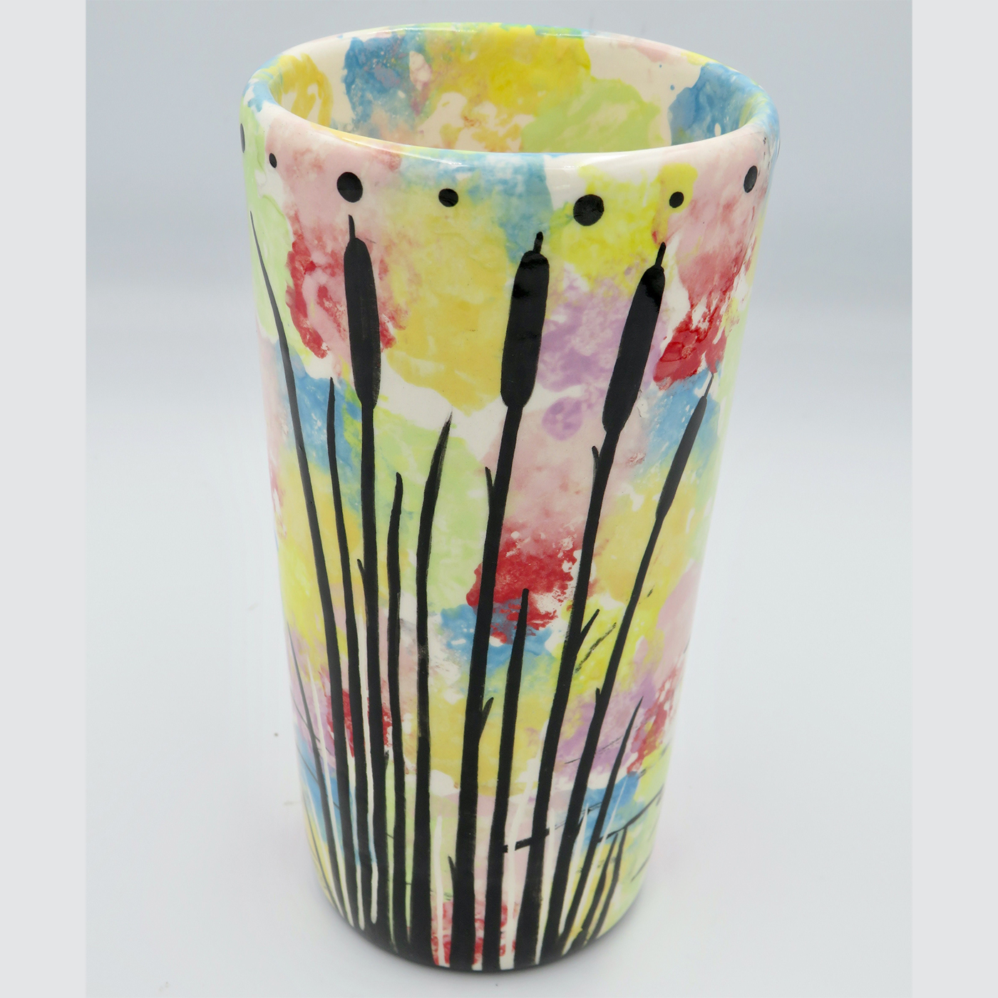 Mana Pottery tumbler featuring bittern with desert landscape on reverse.