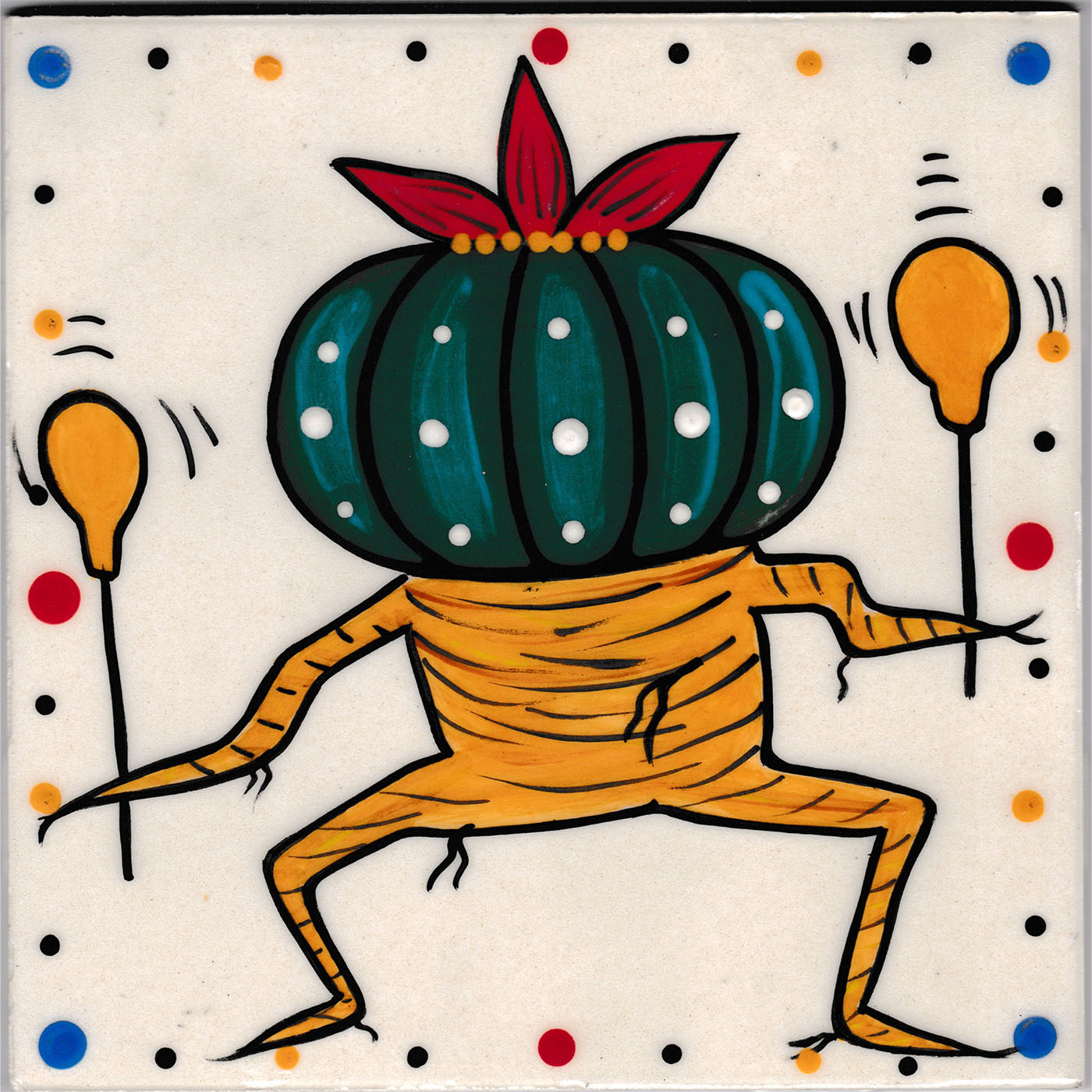 Mana Pottery 6 inch tile featuring Dancing Peyote..