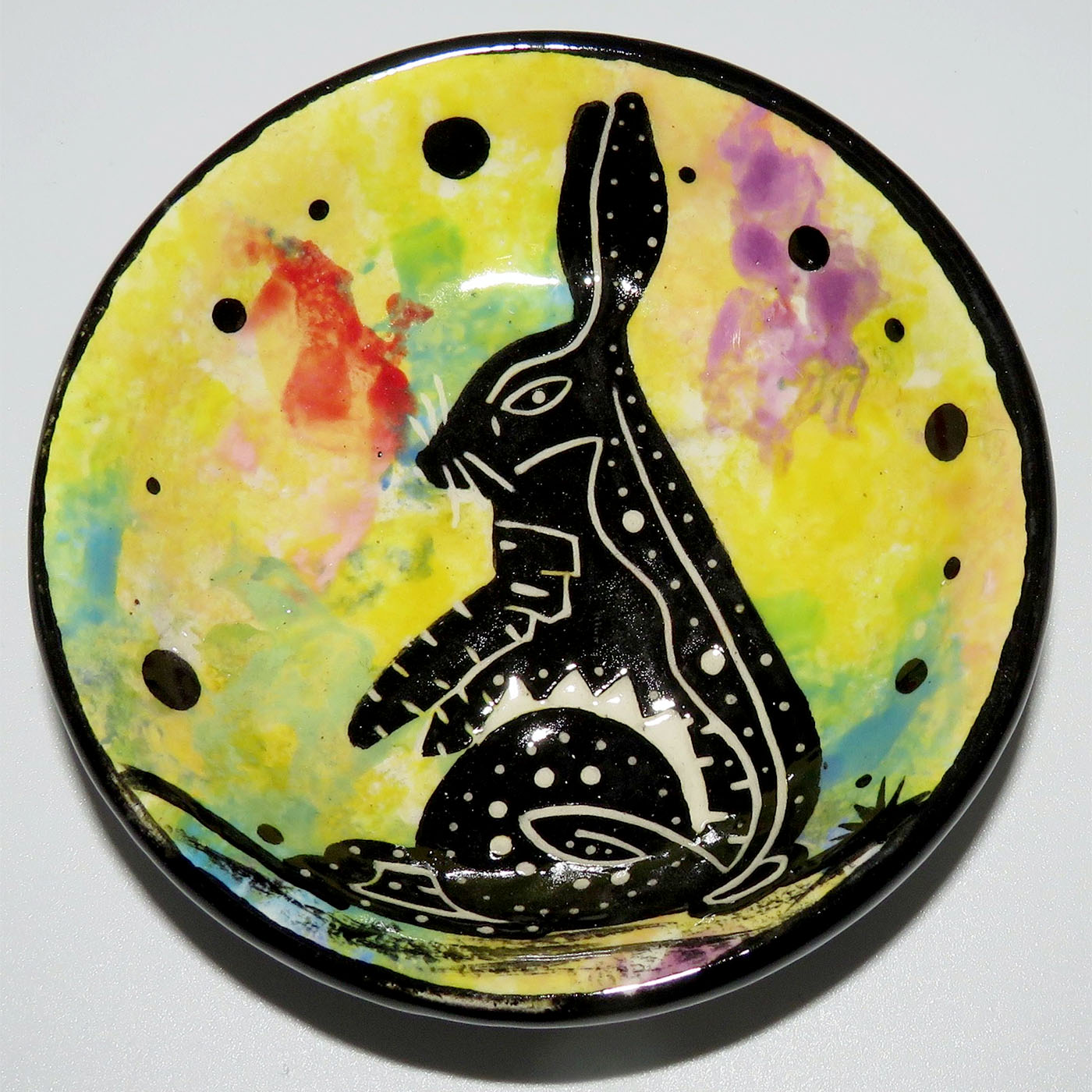 Mana Pottery Teabag Holder featuring Bunny on Bright Yellow