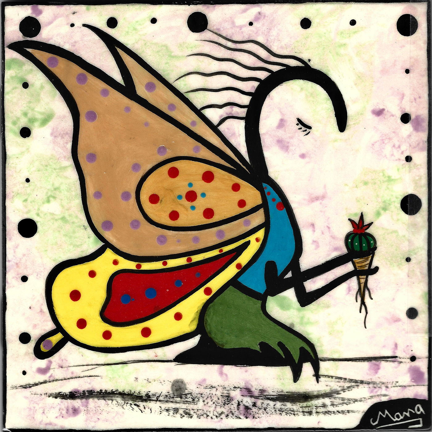 Mana Pottery 6 inch tile featuring Peyote Guardian Spirit.