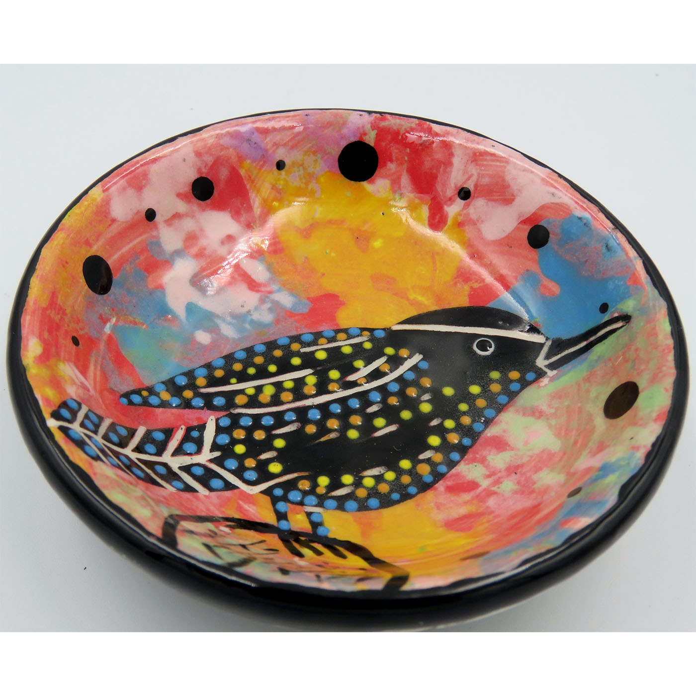 Mana Pottery teabag holder featuring cactus wren on rose.