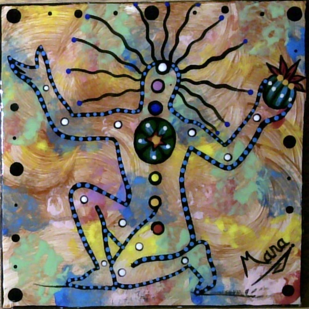 Photo of Mana Pottery 6 inch tile featuring chakra being on brown