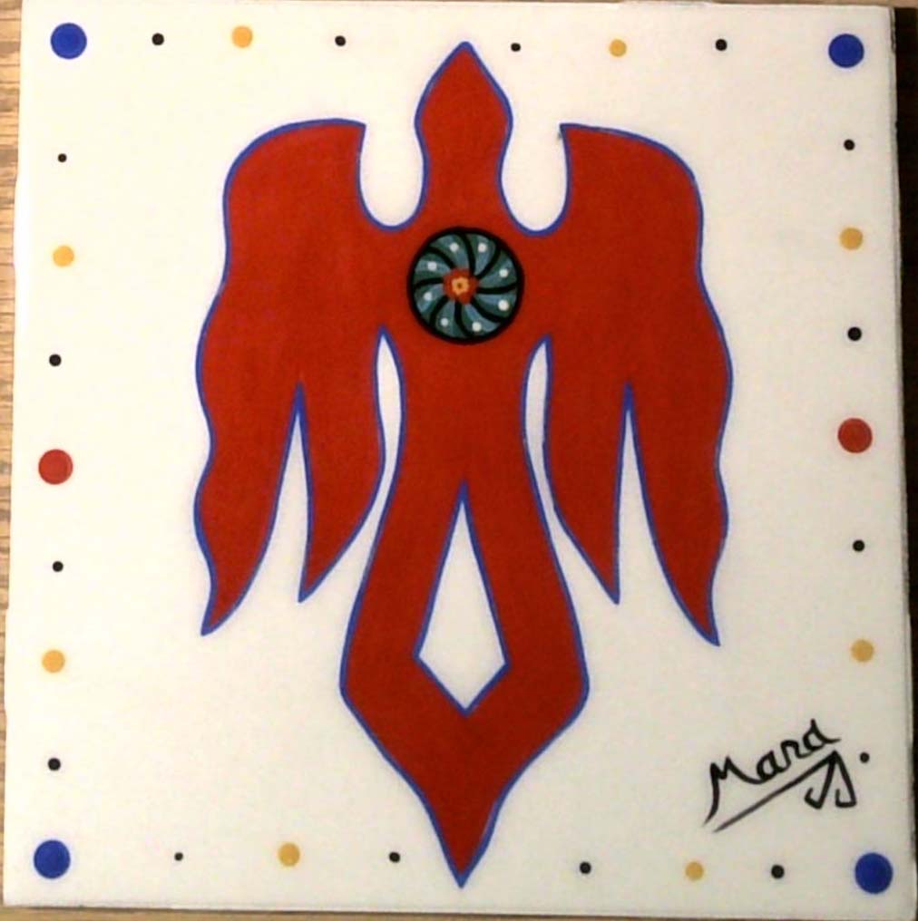 Photo of Mana Pottery 6 inch tile featuring Firebird.
