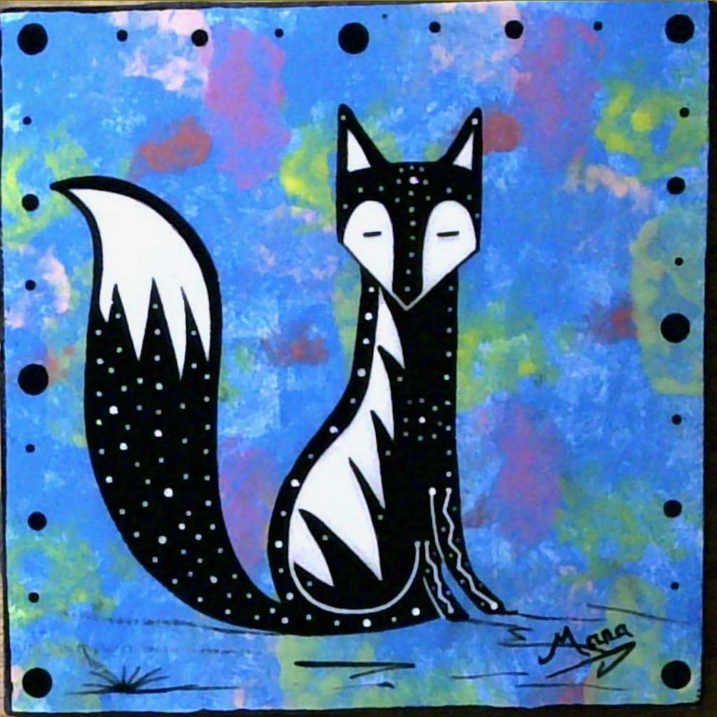 Photo of Mana Pottery 6 inch tile featuring fox on blue.