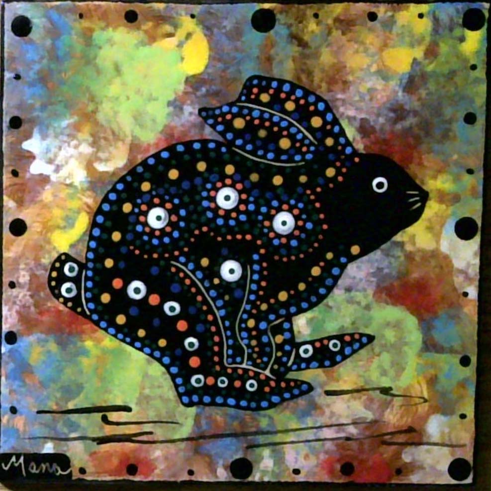 Image of Mana Pottery 6 inch tile featuring bunny on earth tone background