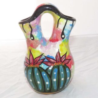 Mana Pottery Tiny Wedding Vase featuring Peyote with desert vegetation on reverse, on confetti background.