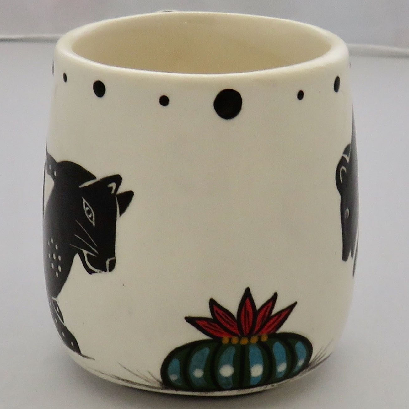 Image of Mana Pottery Country Cup featuring Cat and Bear.