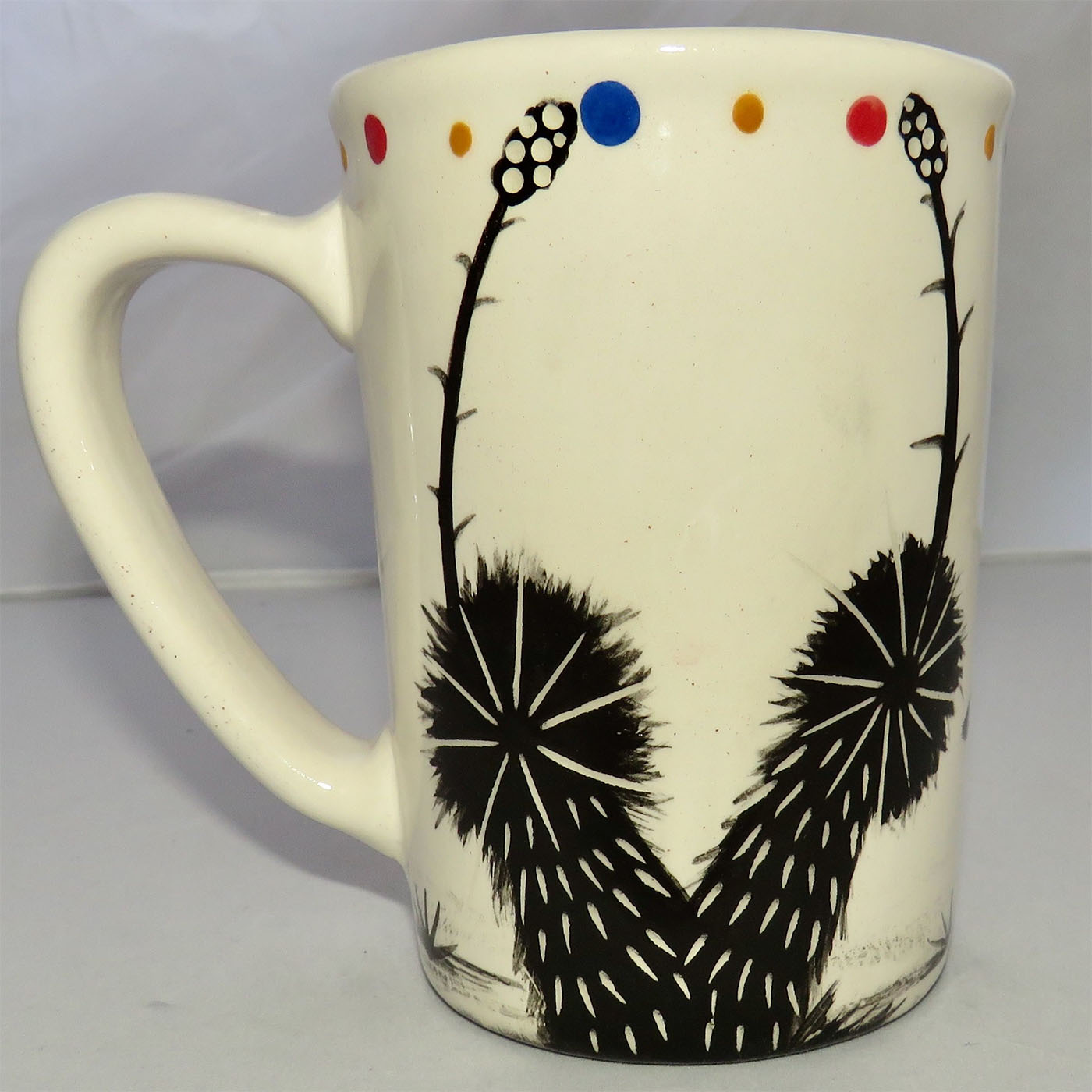 Image of Mana Pottery Large Mug featuring Horse on one side and desert vegetation on the other on a background of white.