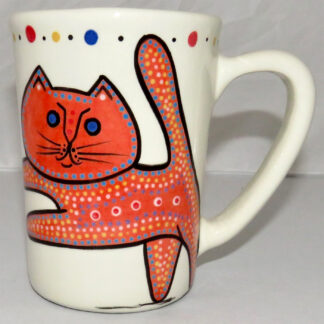 Mana Pottery large mug featuring orange kitty and desert veg on opposite sides