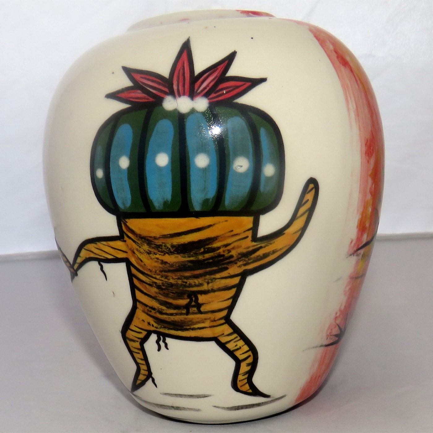 Mana Pottery 5-inch vase featuring Peyote Duo and flaming red desert, on reverse sides.