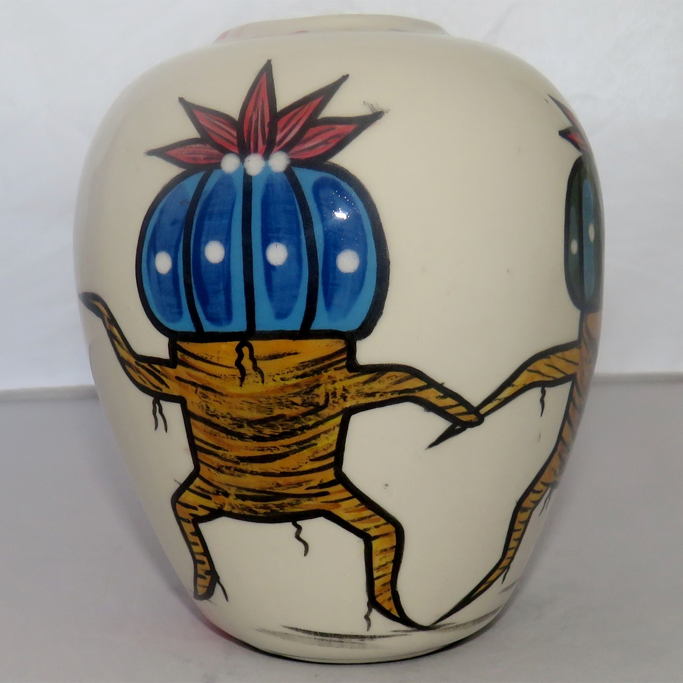 Mana Pottery 5-inch vase featuring Peyote Duo and flaming red desert, on reverse sides.
