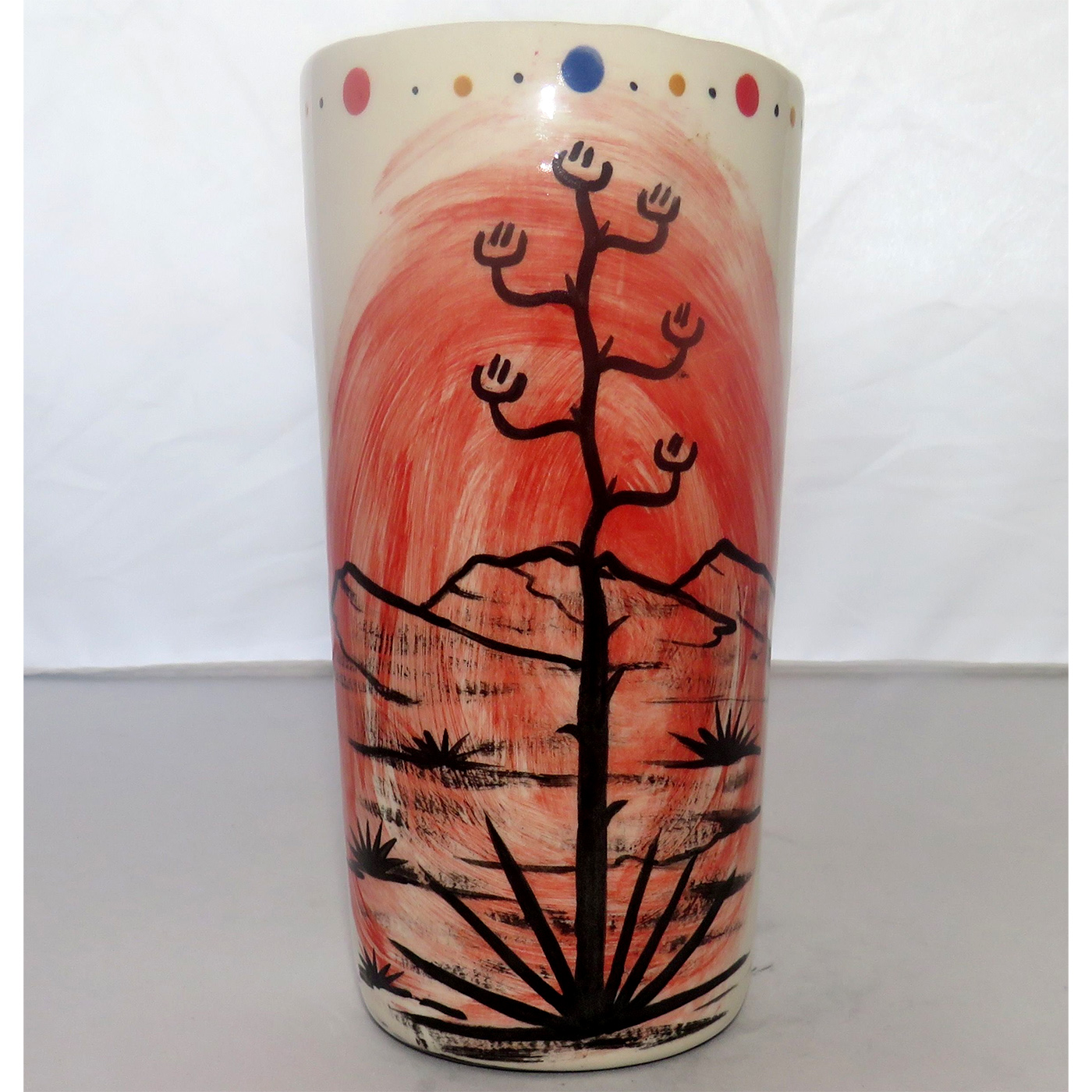 Image of Mana Pottery Tumbler-Vase featuring Dancing Peyote and brilliant desert landscape on reverse sides