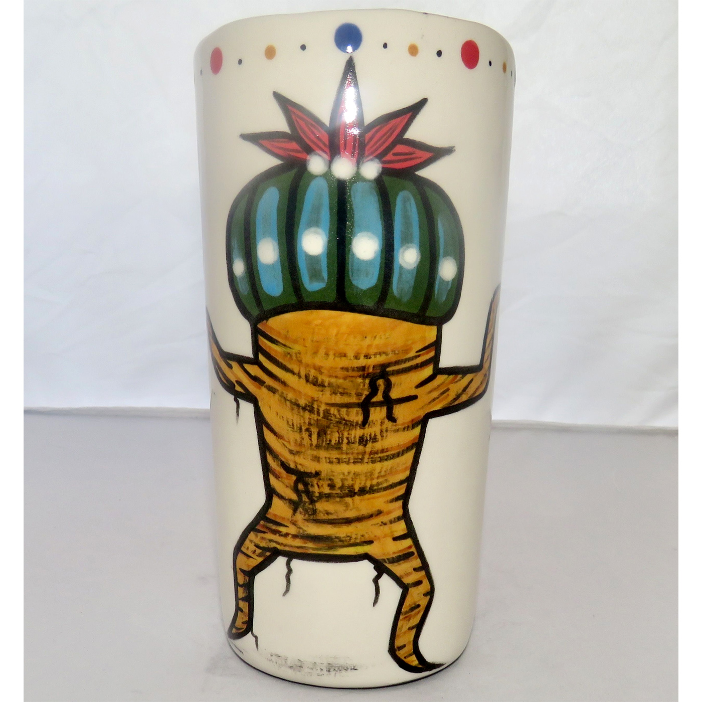 Image of Mana Pottery Tumbler-Vase featuring Dancing Peyote and brilliant desert landscape on reverse sides