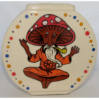 Mana Pottery Pillow Vase with mushroom shaman and mushroom on reverse sides.