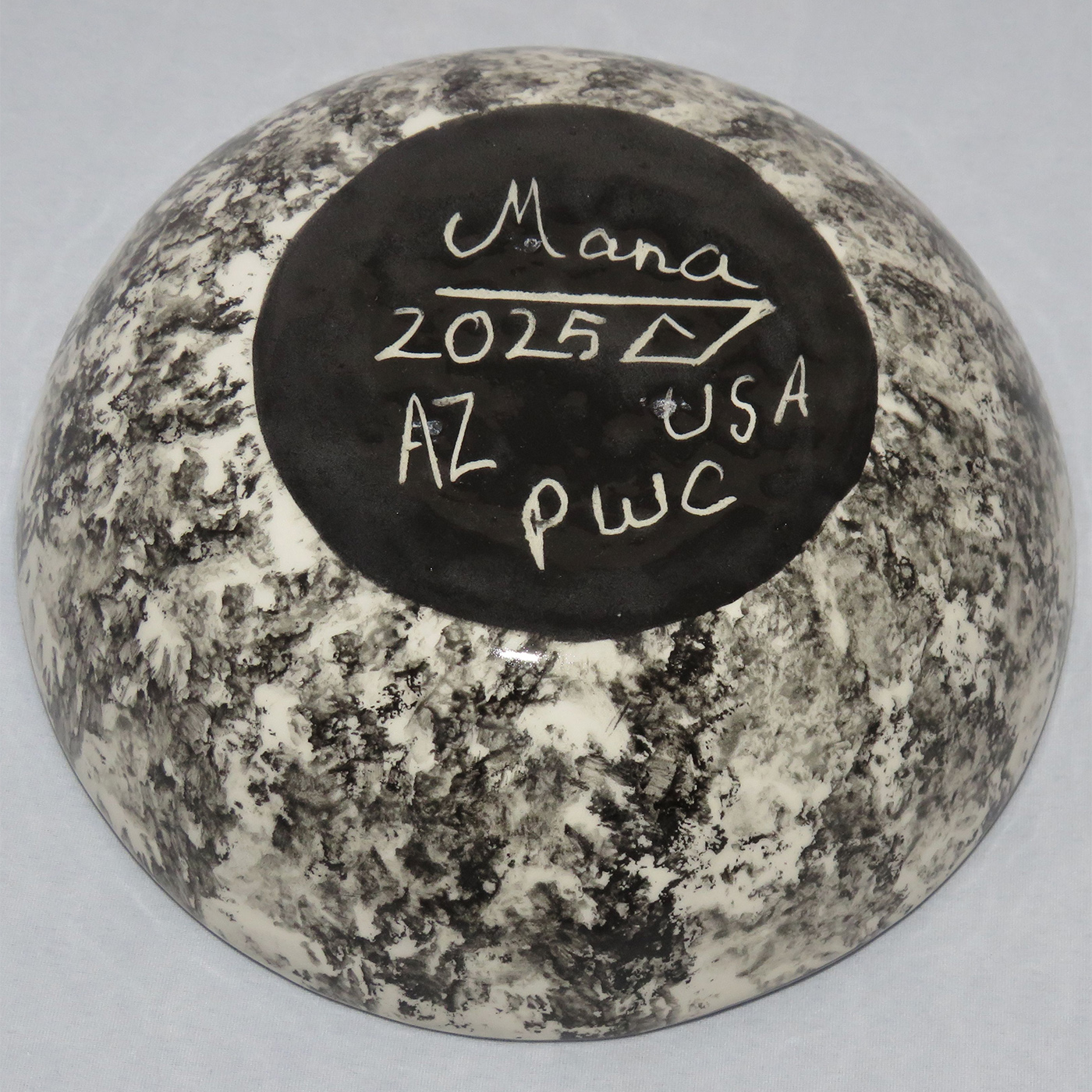 Photo of Mana Pottery Five Inch Bowl featuring Dancing Peyote. This view shows the marbled underside.