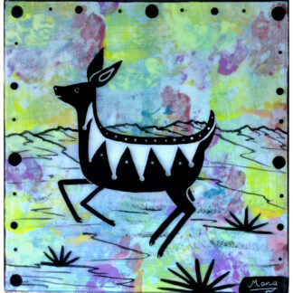 Image of Mana Pottery 6" Tile featuring deer loping along in the early morning desert.