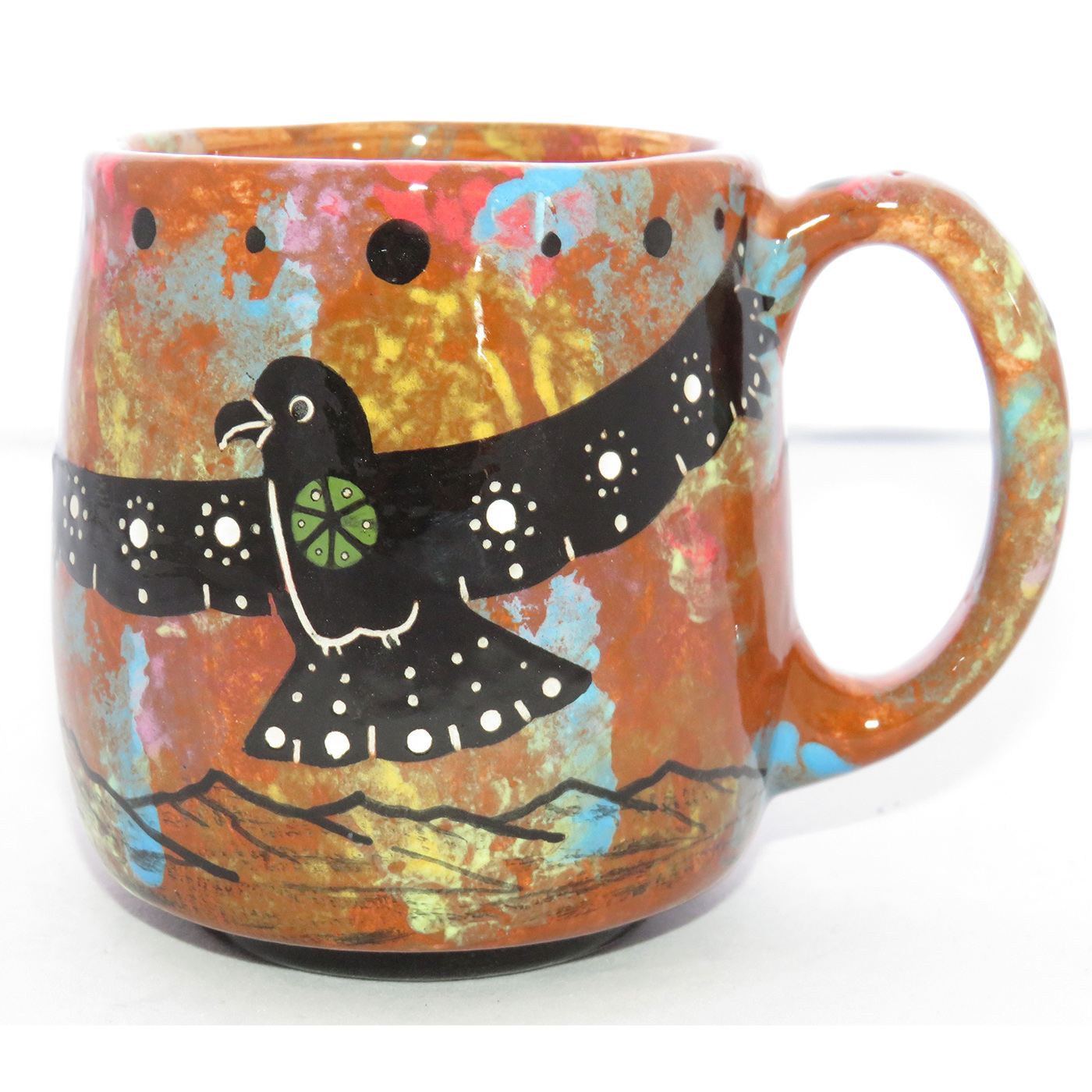 Photo of Mana Pottery Country Cup featuring hawk in flight over desert