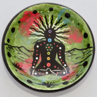 Image of Mana Pottery Holy Bowl featuring the Chakra Being on green.