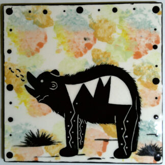 Image of Mana Pottery 6" Tile featuring bear in desert.