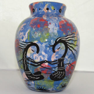 Image of Mana Pottery Six Inch Vase featuring couple in blue dawn.
