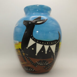 6 Inch Vase with Jumping Deer in the Desert