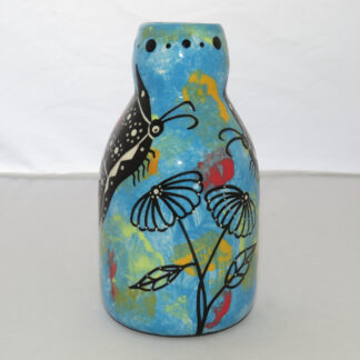 Bottle Vase with Two Butterflies on Blue