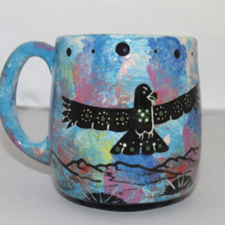 Country Cup with Hawk on Blue